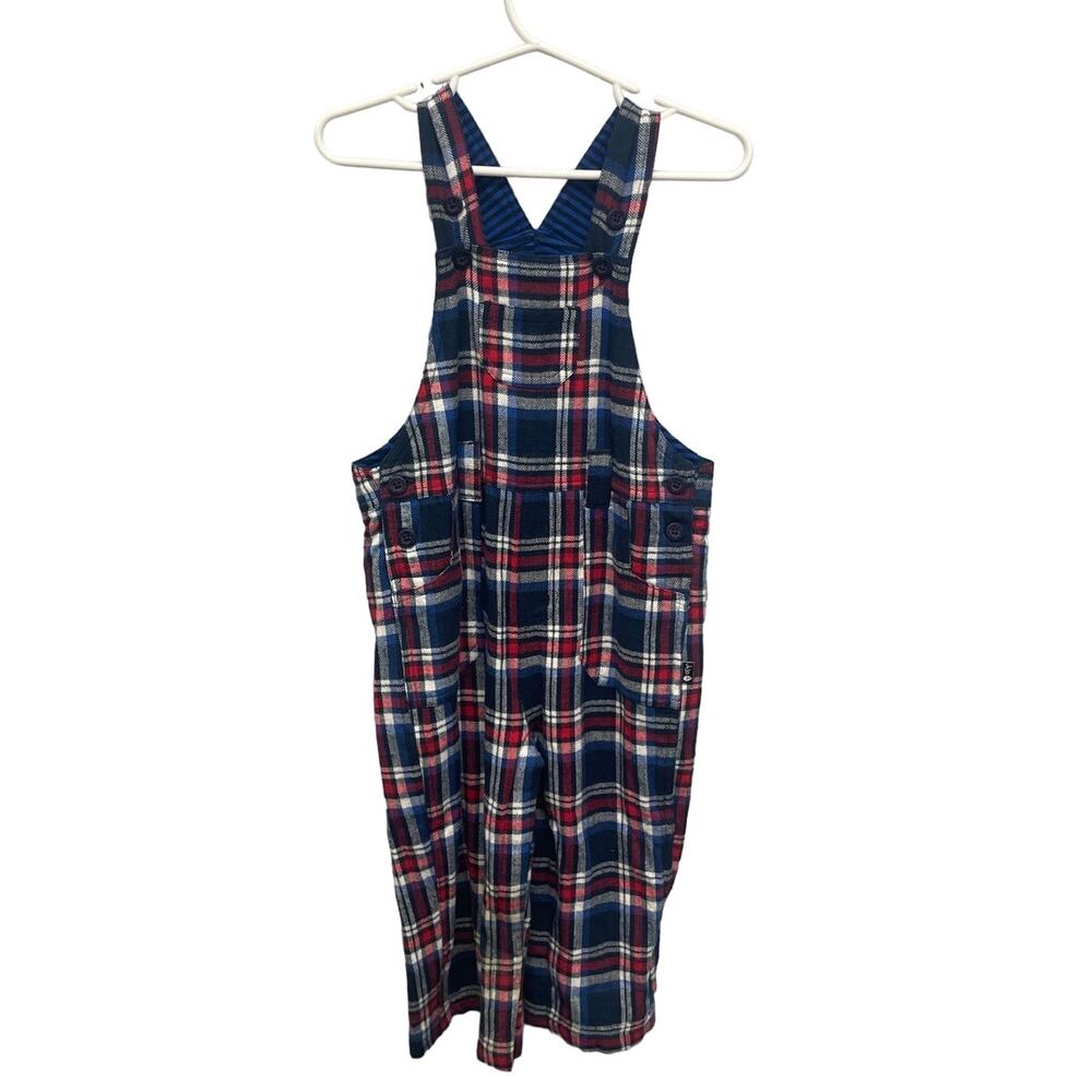 New Jojo Manam Bebe 18-24 Months 100% Cotton Blue Plaid Leg Snap Up Overalls